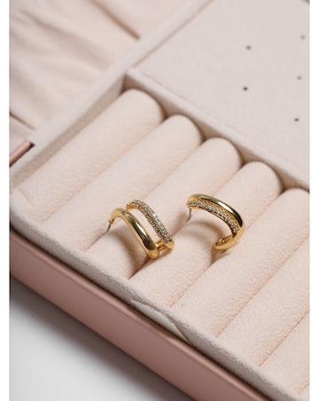 Jon Richard Gold Plated Polished and Pave Double Row Hoop Earrings