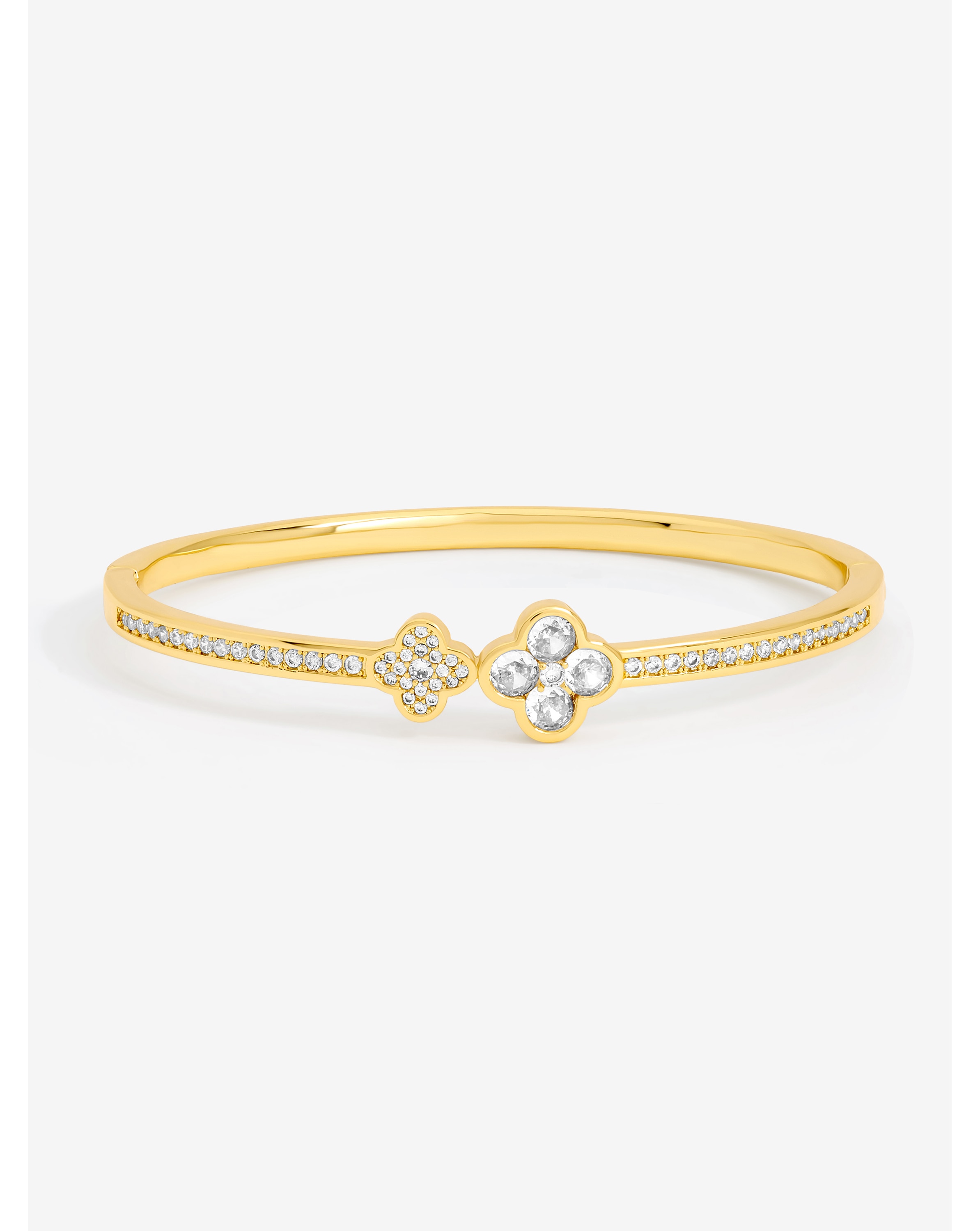 Gold Plated Pave Clover Bangle