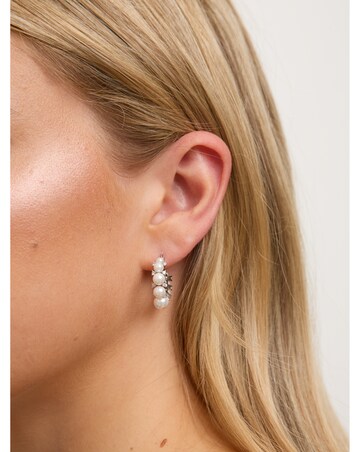 Jon Richard Rhodium Plated Pearl and Crystal Hoop Earrings