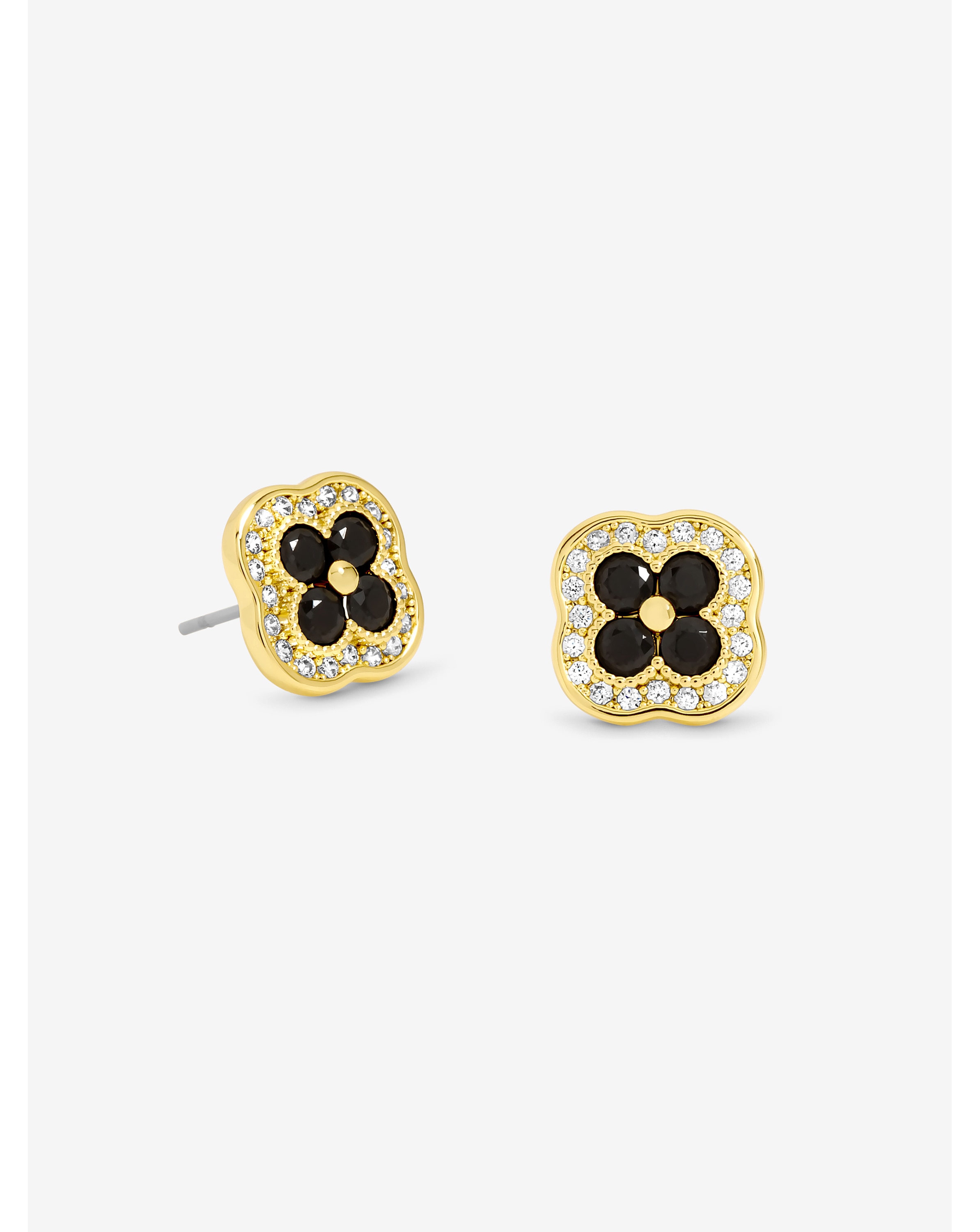 14K Gold Plated Crystal Jet Clover Studs