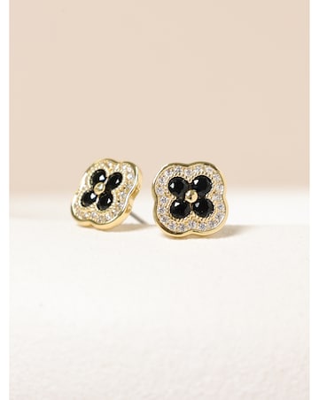 Jon Richard 14K Gold Plated Crystal and Jet Clover Studs