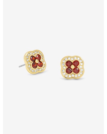 Jon Richard 14K Gold Plated Crystal and Ruby Clover Studs