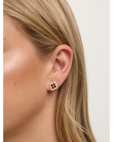 Jon Richard 14K Gold Plated Crystal and Ruby Clover Studs