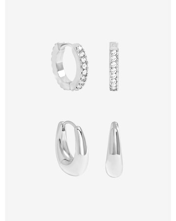 Jon Richard Silver Plated Polished and Pave Hoops - Pack of 2
