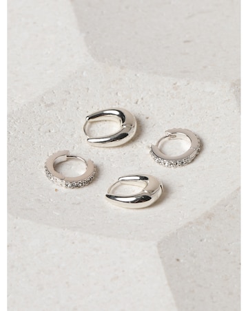 Jon Richard Silver Plated Polished and Pave Hoops - Pack of 2