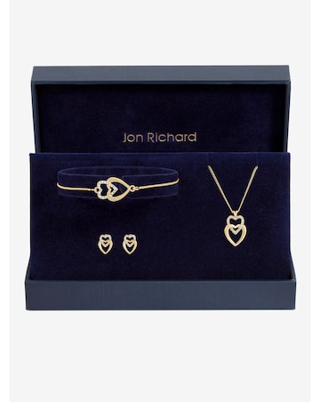 Jon Richard Gold Plated Crystal and Polished Heart Trio Set - Gift Box