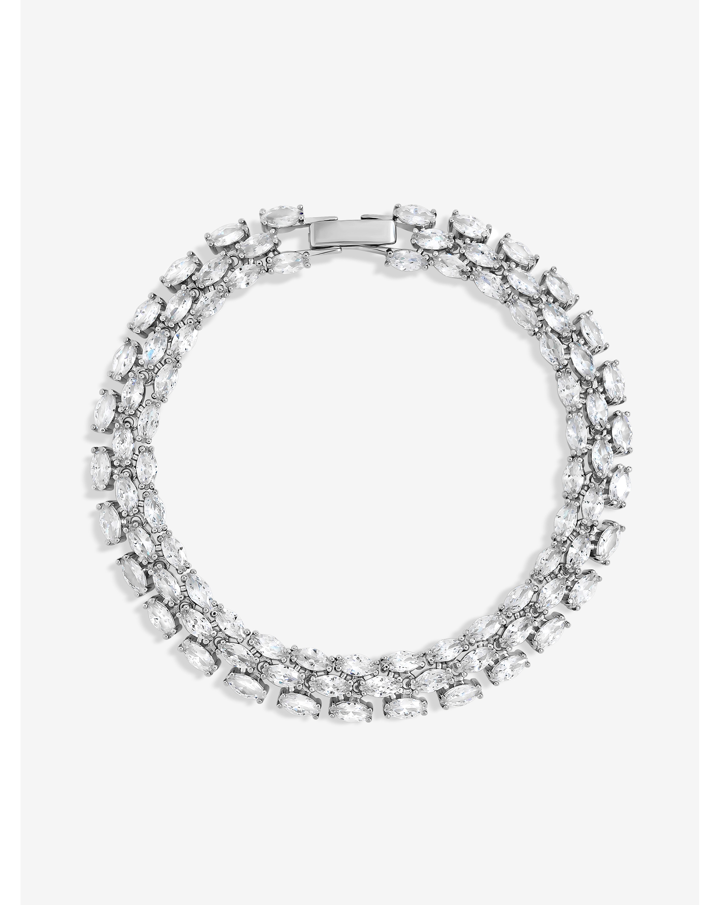 Rhodium Plated CZ Navette Bracelet