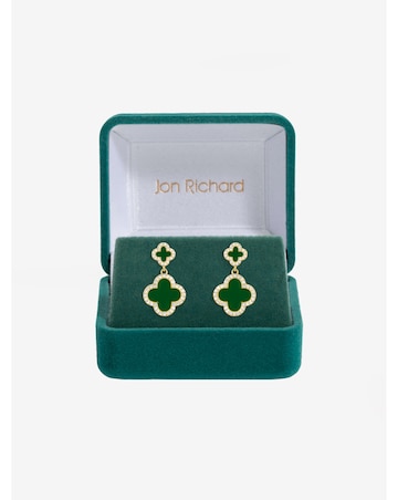 Jon Richard Gold Plated and Emerald Clover Earrings - Gift Box