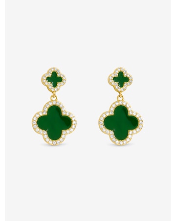Jon Richard Gold Plated and Emerald Clover Earrings - Gift Box