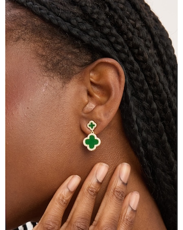 Jon Richard Gold Plated and Emerald Clover Earrings - Gift Box