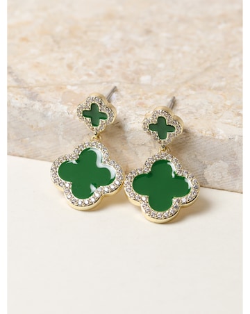 Jon Richard Gold Plated and Emerald Clover Earrings - Gift Box
