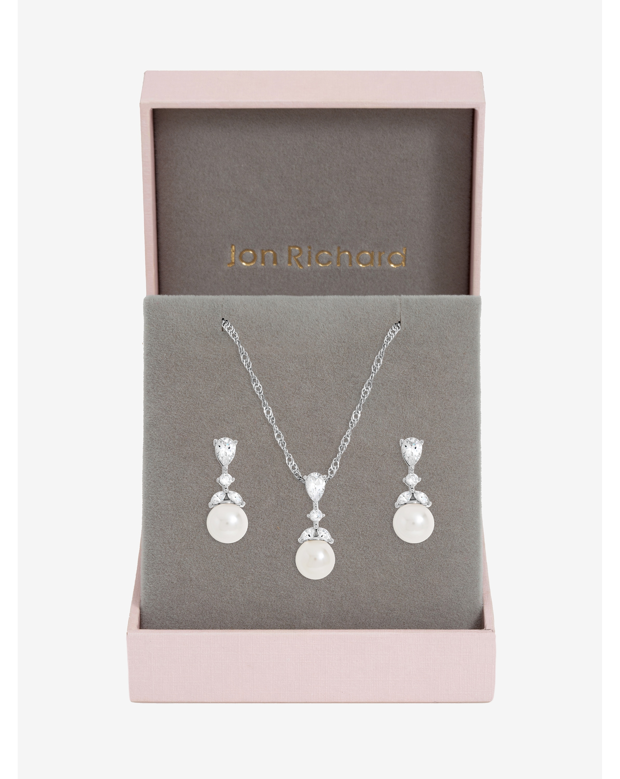 Rhodium Plated Crystal Leaf Pearl Set