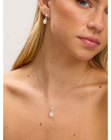 Jon Richard Rhodium Plated Crystal Leaf and Pearl Set - Gift Box