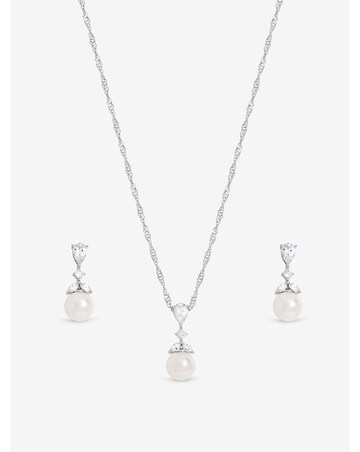 Jon Richard Rhodium Plated Crystal Leaf and Pearl Set - Gift Box