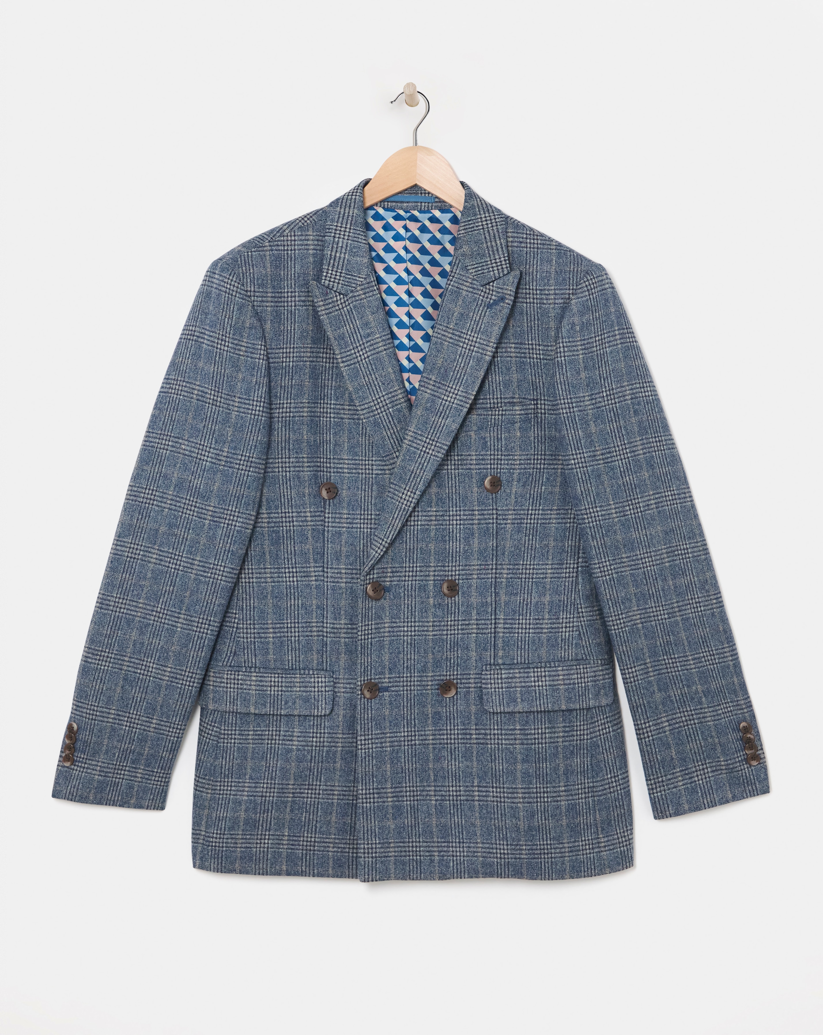Blue Check Double Breasted Suit Jacket