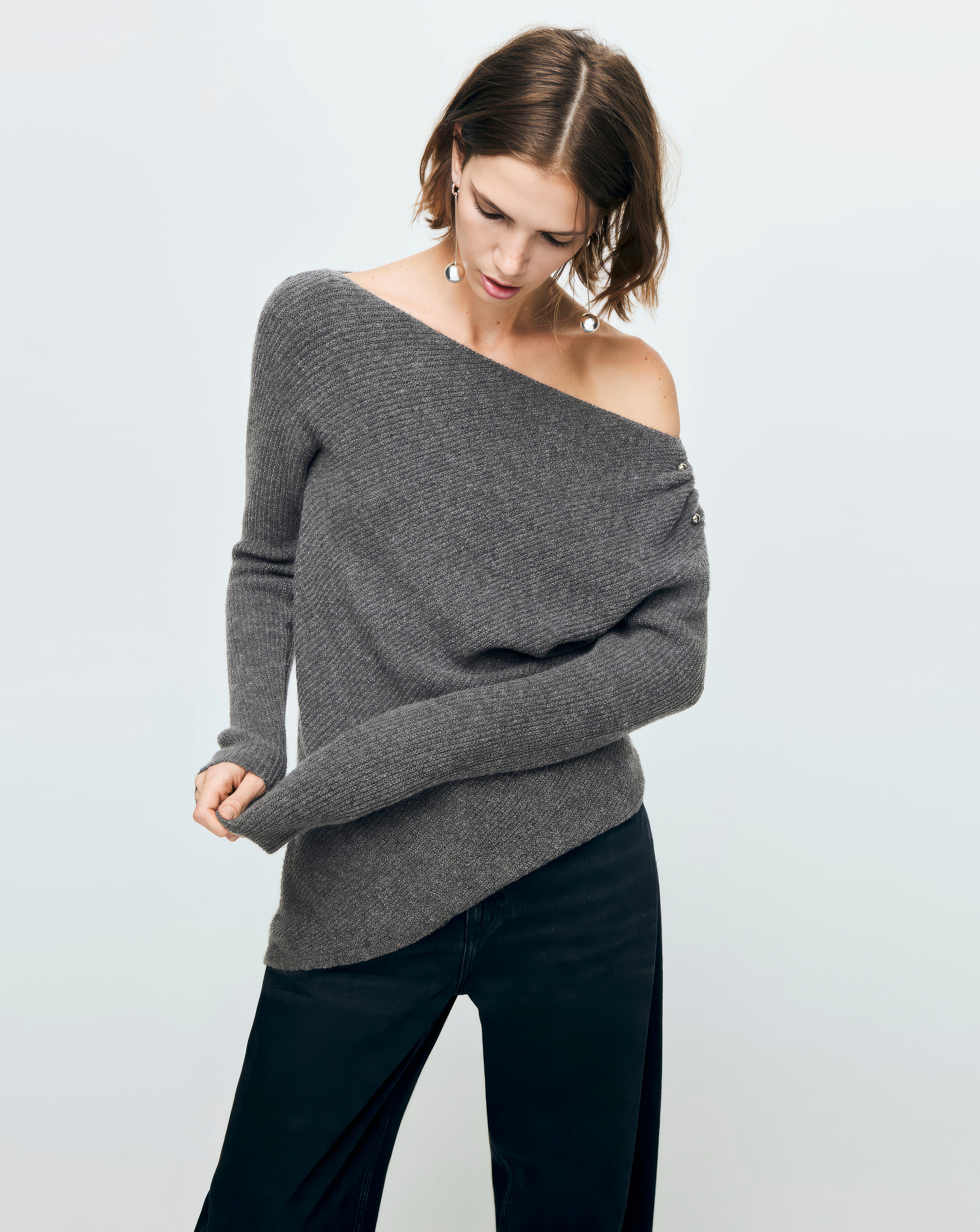 Mango Grey Bardot Jumper