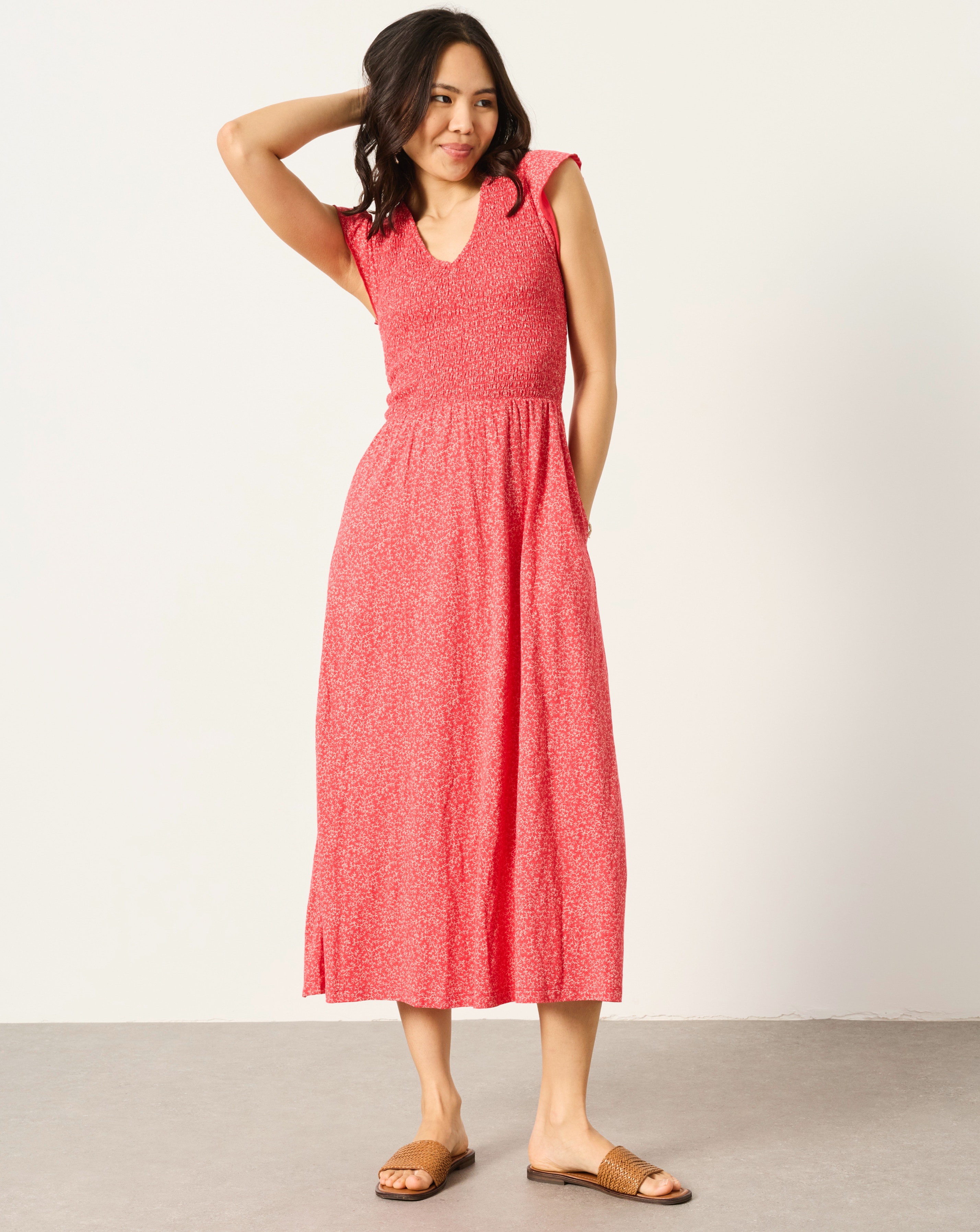 New In - Demi Coral Jersey Midi Dress