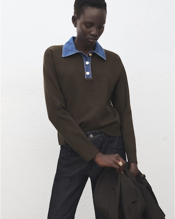 Mango Sweater With Denim Collar