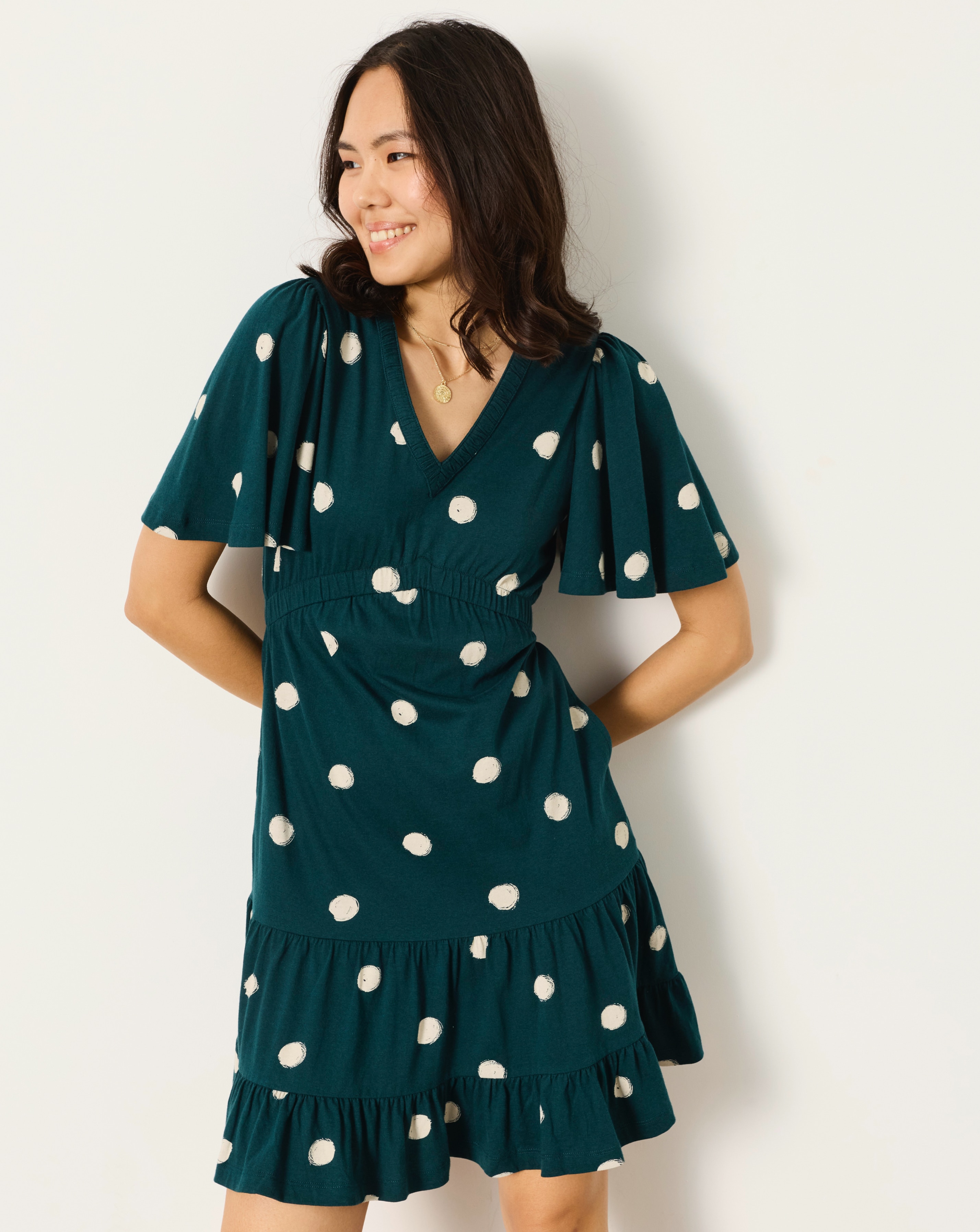 New In - Fatface Grace Spot Jersey Mini Dress