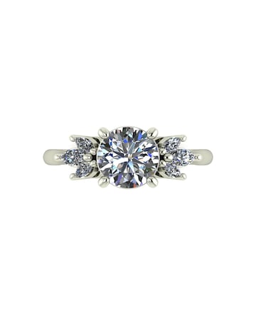 9ct Gold 1.60ct total eq Moissanite Solitaire ring with marquise sides