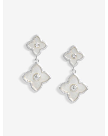 Jon Richard Silver Plated And Mother Of Pearl Clover Double Drop Earrings