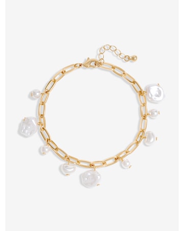 Mood Gold Flat Coin Pearl Chain Link Bracelet