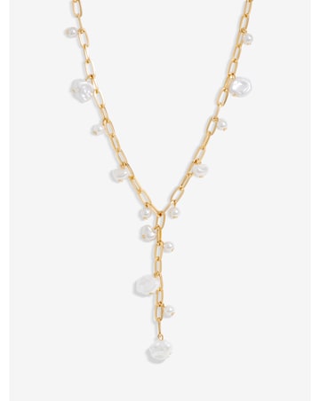 Mood Gold Flat Coin Pearl Chain Y-Drop Necklace