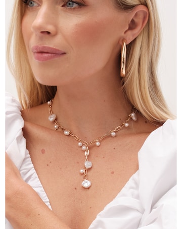 Mood Gold Flat Coin Pearl Chain Y-Drop Necklace