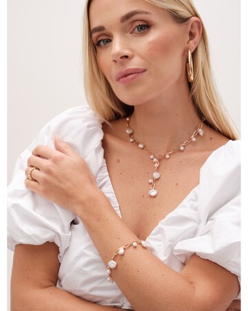 Mood Gold Flat Coin Pearl Chain Y-Drop Necklace