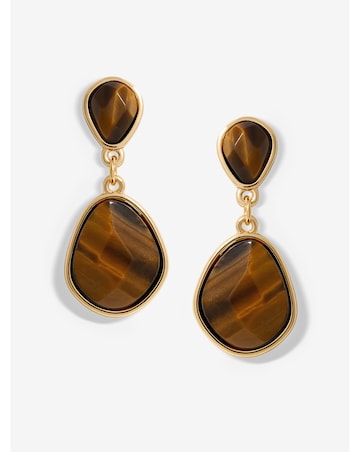 Jon Richard Gold Plated Tigers Eye Pear Drop Earrings