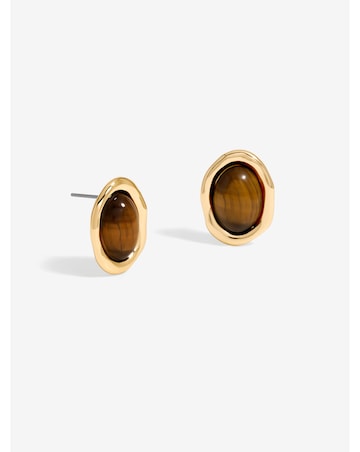 Jon Richard Gold Plated Tigers Eye Oval Stud Earrings