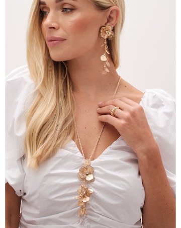 Mood Gold Crystal Laser Cut Statement Flower Drop Earrings