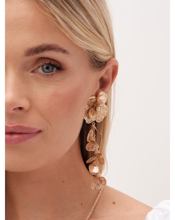 Mood Gold Crystal Laser Cut Statement Flower Drop Earrings