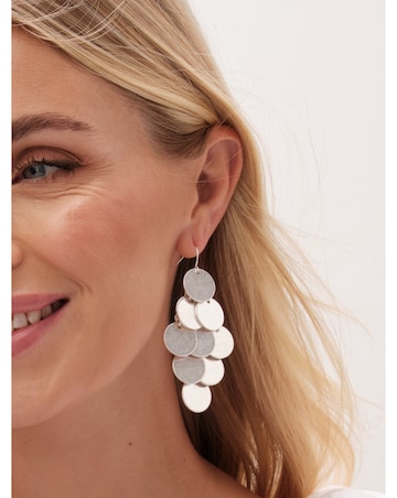 Mood Silver Matte Disc Tier Chandelier Earrings