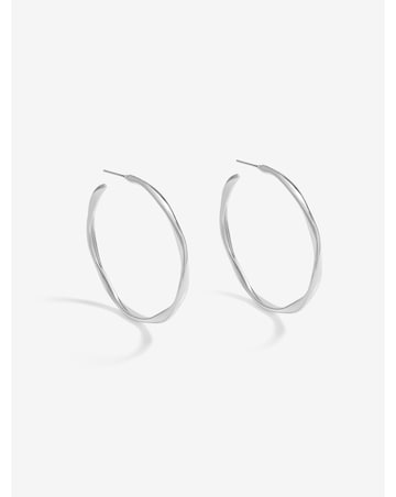 Mood Silver Polished Twist Large Hoop Earrings