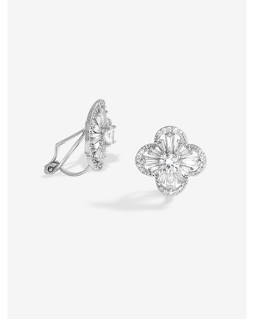 Jon Richard Rhodium Plated Clover Clip Earrings