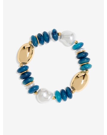 Mood Gold Blue Bead Statement Stretch Bracelet