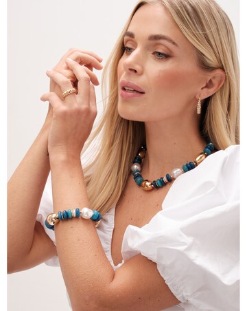 Mood Gold Blue Bead Statement Stretch Bracelet