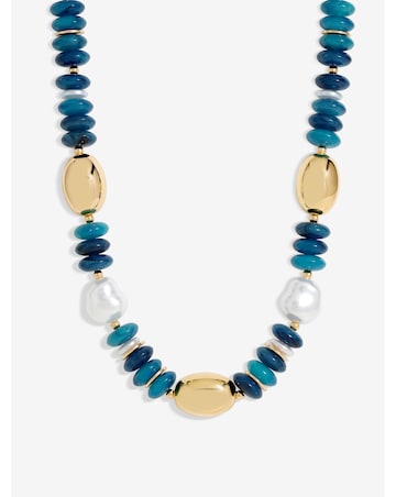 Mood Gold Blue Bead Statement Necklace