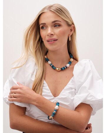 Mood Gold Blue Bead Statement Necklace