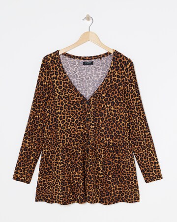 Leopard Button Front Peplum Longline Top