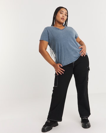 Washed Blue Slub V Neck Tee