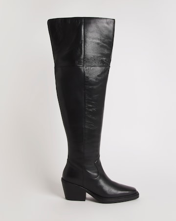 Zena Leather Western Cowboy Over The Knee Boots Extra Wide Fit (EEE) Curvy Calf