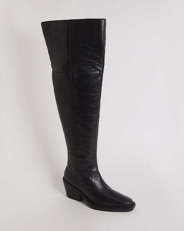 Zena Leather Western Cowboy Over The Knee Boots Extra Wide Fit (EEE) Curvy Calf