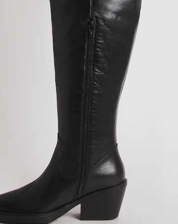 Zena Leather Western Cowboy Over The Knee Boots Extra Wide Fit (EEE) Curvy Calf