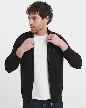 Calvin Klein Cotton Silk Blend Zip Through Knit - Black