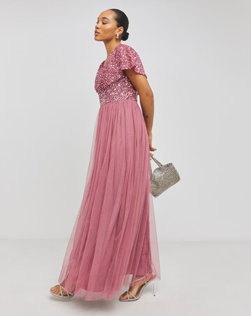 Maya Bardot Sequin Embellishment Tulle Maxi Dress