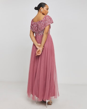 Maya Bardot Sequin Embellishment Tulle Maxi Dress