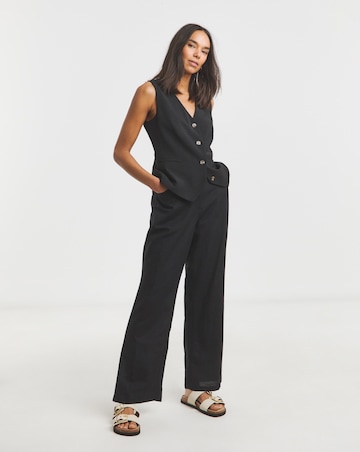 Simply Be Black Easy Care Linen Mix Dad Trouser