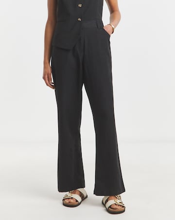 Simply Be Black Easy Care Linen Mix Dad Trouser
